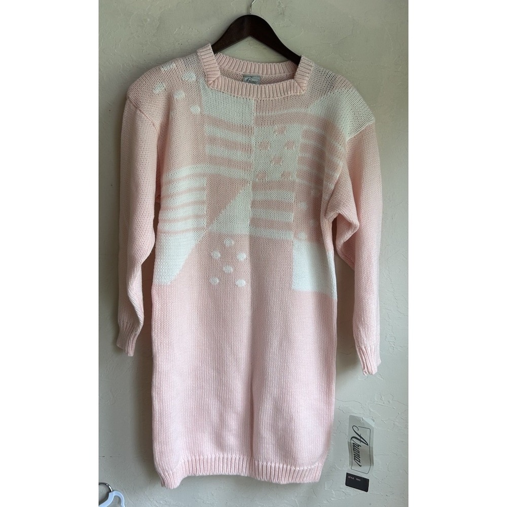 Vintage 80s Ariana‎ Sweater Dress NWT M Baby Pink Retro Coquette Kawaii Pastel